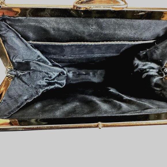 VTG Women Black Patent Leather Purse Hand-painted White Front Signed Gold Clasp - Picture 11 of 11